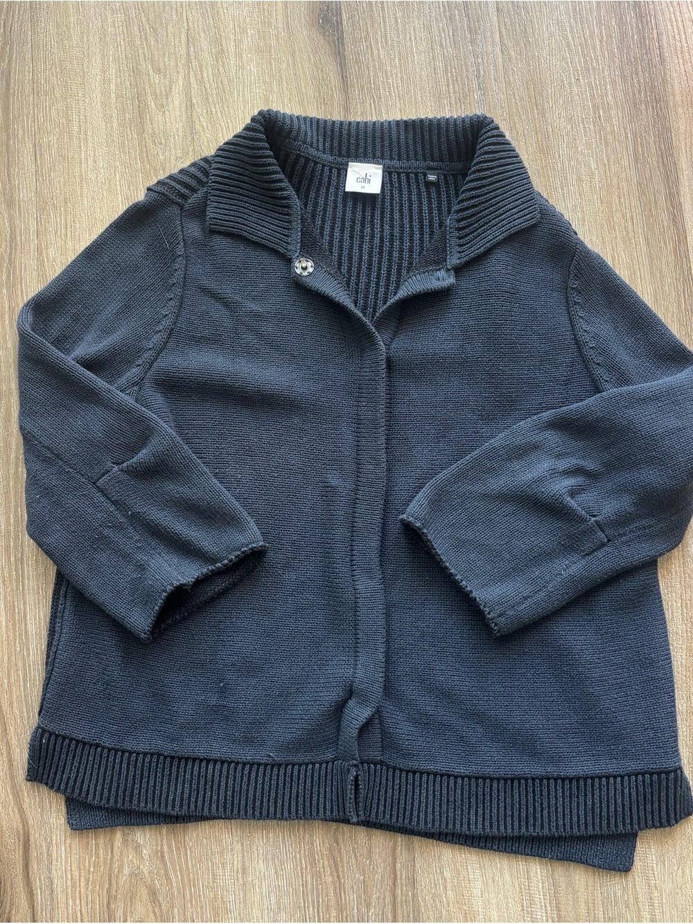 CAbi Navy Collared Knit Cardigan
